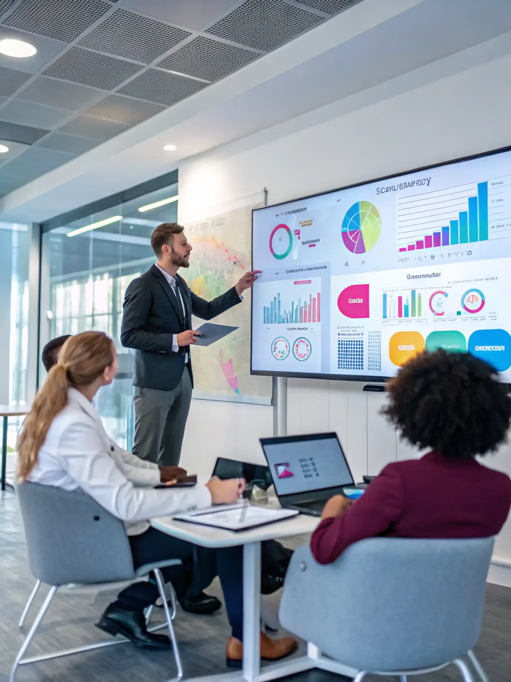 A project manager guiding a team through a digital transformation initiative, emphasizing seamless integration of new technologies.